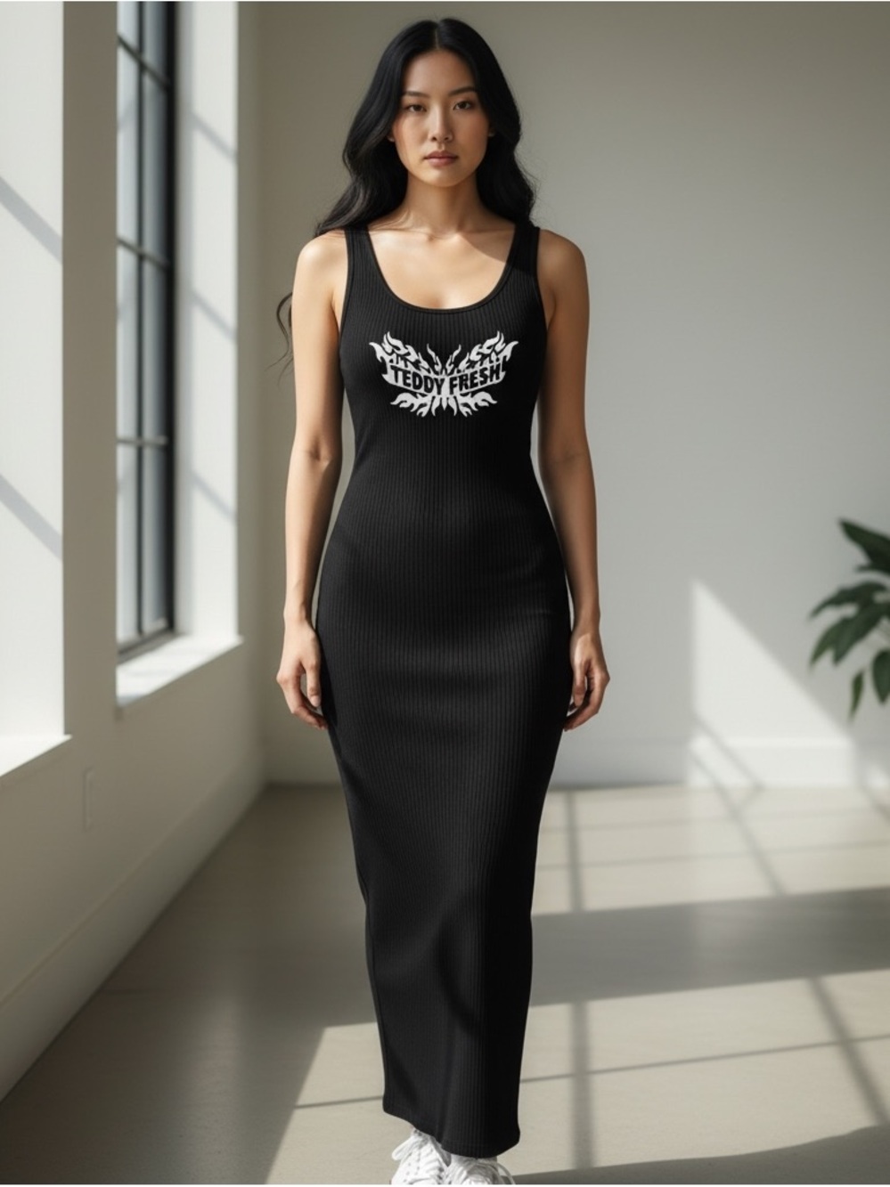 Teddy Fresh Black Ribbed Tank Maxi Dres